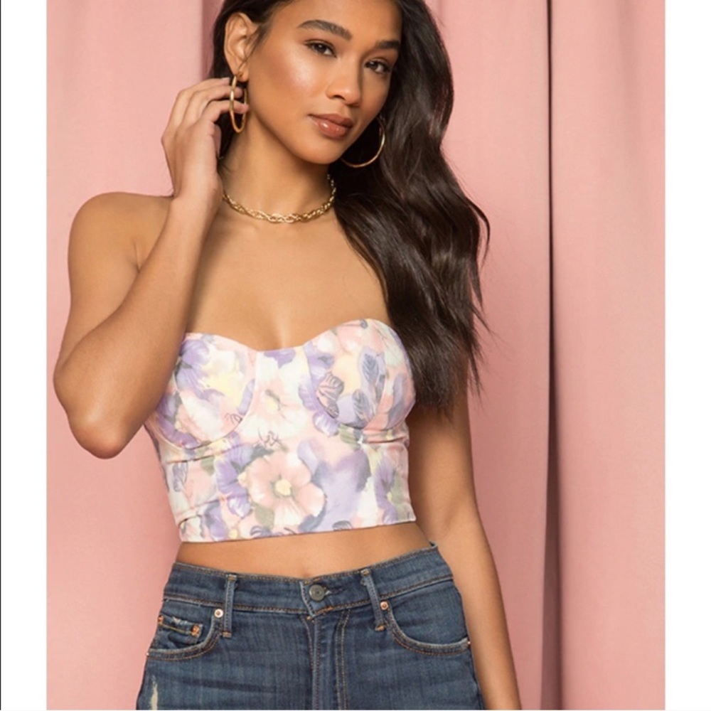 Superdown Revolve Nova Bustier Top Pink Floral S